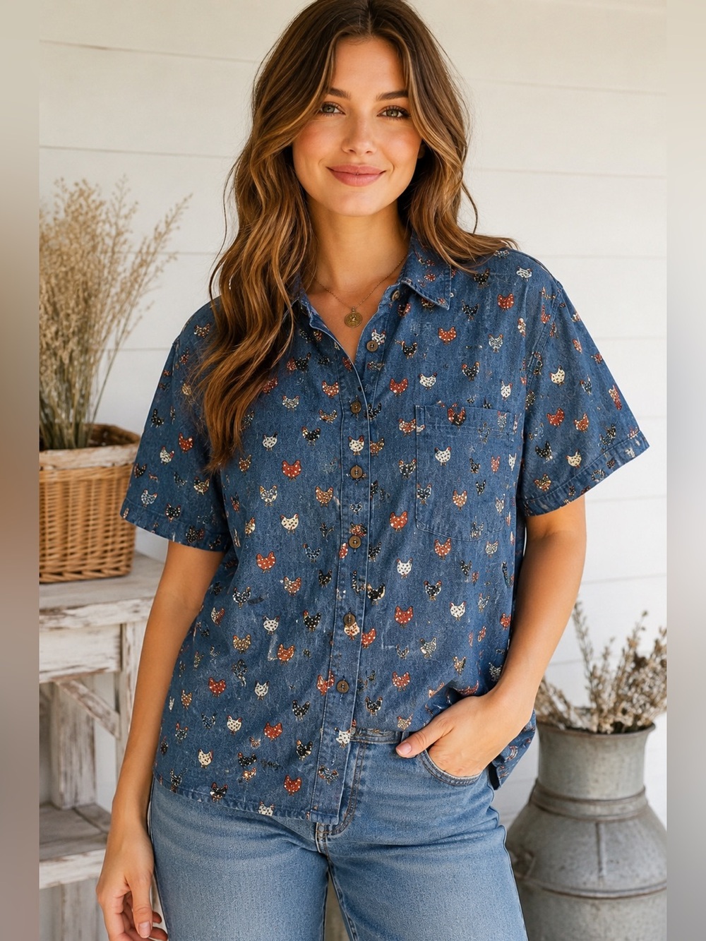 Chicken Rooster Print Shirt | Cottagecore Farmcore · Mandal Bay
